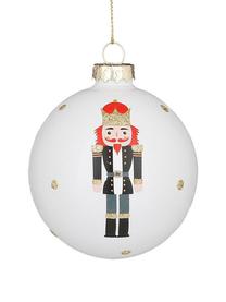 Bolas de Navidad Nutcracker Ø 8 cm, 12 uds., Vidrio, Blanco, dorado, rojo, Ø 8 cm