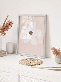 Oprawiony druk cyfrowy White Flower, Biały, taupe, jasny różowy, S 33 x W 43 cm
