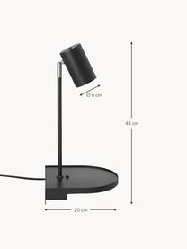 Grote verstelbare wandlamp Colly met stekker en USB aansluiting, Lampenkap: gecoat metaal, Zwart, B 20 x H 43 cm