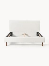 Čalouněná postel s dřevěnými nohami Giulia, Tlumeně bílá, tmavě hnědě lakované bukové dřevo, Š 140 cm, D 200 cm