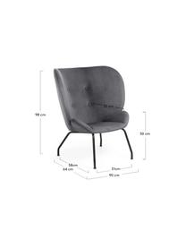 Fluwelen lounge fauteuil Vernen, Fluweel, metaal, Donkergrijs, zwart, B 90 x D 82 cm