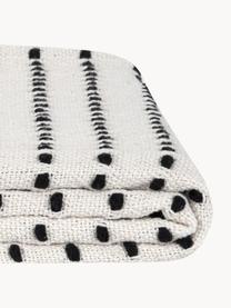 Coperta in cotone dal design a righe con pompon Molly, 100% cotone, Nero, bianco crema, Larg. 130 x Lung. 170 cm