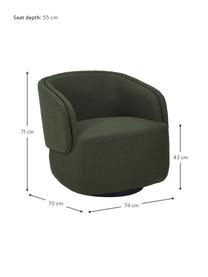 Sillón giratorio en tejido bouclé Irene, Tapizado: tejido bouclé (100% polié, Estructura: metal, Patas: metal recubierto, Bouclé verde oscuro, An 74 x F 70 cm