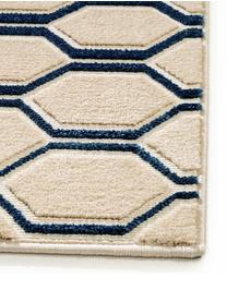 Vloerkleed Diamond Key met hoog-laag effect in donkerblauw-beige, Bovenzijde: polypropyleen, Onderzijde: 70% jute, 30% kunstlatex, Donkerblauw, beige, B 240 x L 340 cm (Maat XL)