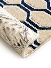 Vloerkleed Diamond Key met hoog-laag effect in donkerblauw-beige, Bovenzijde: polypropyleen, Onderzijde: 70% jute, 30% kunstlatex, Donkerblauw, beige, B 240 x L 340 cm (Maat XL)