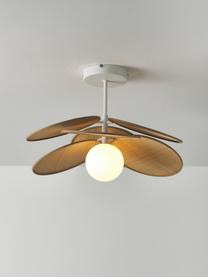 Lampada da soffitto con decoro in fibra naturale Milani, Struttura: metallo verniciato a polv, Baldacchino: metallo verniciato a polv, Beige, bianco, Ø 45 x Alt. 31 cm