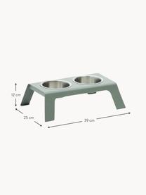 Set ciotole per animali domestici con supporto Rocky 3 pz, Acciaio inossidabile rivestito, Argentato, verde salvia, Larg. 39 x Alt. 12 cm