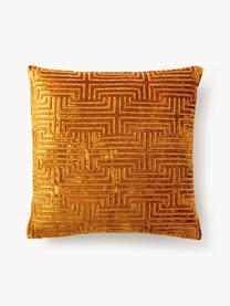 Housse de coussin 60x60 en velours avec broderie en chenille Stormi, Orange, larg. 60 x long. 60 cm