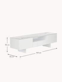 Mueble de TV Fione, con tablero en efecto mármol, Estructura: tablero de fibras de dens, Patas: metal con pintura en polv, Estante: cerámica, Blanco, An 160 x Al 46 cm