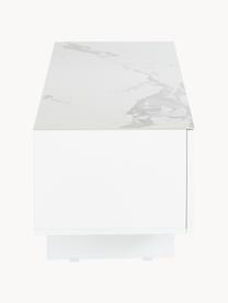 Mobile TV basso con superficie effetto marmo Fiona, Piedini: metallo verniciato a polv, Mensola: ceramica, Bianco, Larg. 160 x Alt. 46 cm