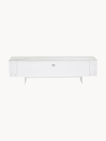 Mueble de TV Fione, con tablero en efecto mármol, Estructura: tablero de fibras de dens, Patas: metal con pintura en polv, Estante: cerámica, Blanco, An 160 x Al 46 cm