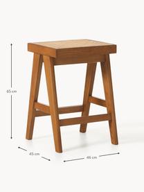 Tabouret de bar en cannage Sissi, Chêne foncé, cannage beige clair, larg. 46 x haut. 65 cm