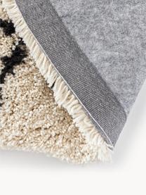 Runder flauschiger Hochflor-Teppich Naima, handgetuftet, Flor: 100 % Polyester, Beige, Schwarz, Ø 120 cm (Grösse S)
