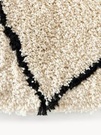 Rond pluizig hoogpolig vloerkleed Naima, handgetuft, Onderzijde: 100% katoen Het materiaal, Beige, zwart, Ø 120 cm (maat S)