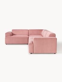 Grosses Ecksofa Melva (4-Sitzer) aus Cord, Bezug: Cord (92 % Polyester, 8 %, Gestell: Massives Kiefernholz, Spe, Cord Altrosa, B 339 x T 220 cm, Eckteil links