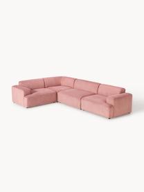 Großes Ecksofa Melva (4-Sitzer) aus Cord, Bezug: Cord (92 % Polyester, 8 %, Gestell: Massives Kiefernholz, Spe, Füße: Kunststoff Dieses Produkt, Cord Altrosa, B 339 x T 220 cm, Eckteil links