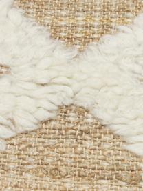 Tapis de couloir en jute tissé à la main Malea, 57 % jute, 35 % laine, 7 % coton, Beige, blanc crème, larg. 80 x long. 250 cm