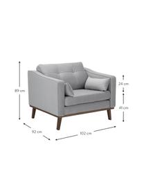 Klassischer Samt-Sessel Alva in Grau mit Buchenholz-Füssen, Bezug: Samt (Hochwertiger Polyes, Gestell: Massives Kiefernholz, Samt Grau, B 102 x T 92 cm