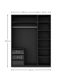 Modulaire draaideurkast Leon, 150 cm breed, diverse varianten, Zwart, Basis interieur, B 150 x H 200 cm