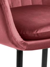 Chaise velours rembourrée pieds en métal Emilia, Velours rouge corail, pieds noir