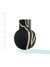 Handgefertigte Design-Vase Fiora, Porzellan, Blau-Schwarz, Creme, Goldfarben, 19 x 25 cm