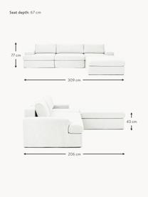 Modulares Sofa Russell (4-Sitzer) mit Hocker, mit abnehmbaren Bezügen, Bezug: 100% Baumwolle Der strapa, Gestell: Massives Kiefernholz, Spe, Füße: Kunststoff Dieses Produkt, Webstoff Off White, B 309 x T 206 cm