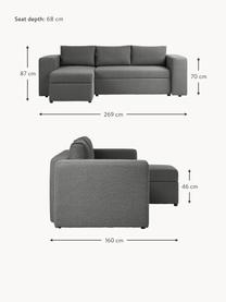 Canapé convertible 3 places avec rangement Noah, Tissu gris foncé, larg. 269 x prof. 160 cm, méridienne à gauche