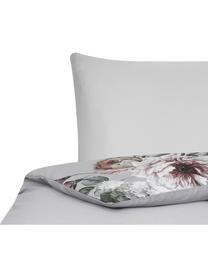 Biancheria da letto in raso di cotone Blossom, Grigio chiaro, multicolore, 155 x 200 cm + 1 federa 50 x 80 cm