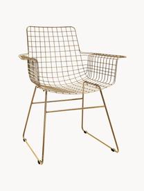 Kovová židle s područkami Wire, Kov s práškovým nástřikem, Zlatá, Š 72 cm, H 56 cm