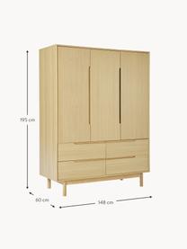 Kleiderschrank Cassy, 3-türig, Beine: Eichenholz, massiv Dieses, Eichenholz, B 148 x H 195 cm