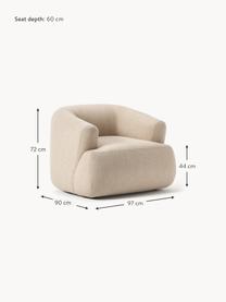 Fauteuil Sofia, Bekleding: 100% polypropyleen Met 25, Frame: sparrenhout, spaanplaat, , Poten: kunststof Dit product is , Geweven stof lichtbeige, B 90 x D 97 cm