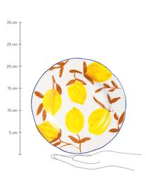 Bunt bemalte Frühstücksteller Twig mit Zitronen-Motiv, 4er-Set, Steingut, Mehrfarbig, Ø 22 cm