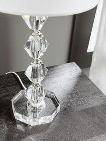 Grosse Tischlampe Diamond aus Kristallglas, Lampenschirm: Textil, Weiss, Transparent, Ø 25 x H 53 cm