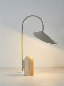 Lampada da tavolo grande con base in marmo Arum, orientabile, Paralume: alluminio verniciato a po, Struttura: ferro verniciato a polver, Piede: marmo, Bianco latte, beige chiaro marmorizzato, Larg. 34 x Alt. 50 cm