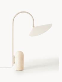 Lampada da tavolo grande con base in marmo Arum, orientabile, Paralume: alluminio verniciato a po, Struttura: ferro verniciato a polver, Piede: marmo, Bianco latte, beige chiaro marmorizzato, Larg. 34 x Alt. 50 cm