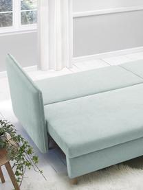 Sofa rozkładana z aksamitu z miejscem do przechowywania  Opti (4-osobowa), Tapicerka: 100% aksamit poliestrowy, Nogi: metal lakierowany, Jasny niebieski, S 264 x G 103 cm