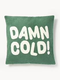 Housse de coussin hivernale avec slogan Janara, 100% coton, Vert, blanc, larg. 45 x long. 45 cm