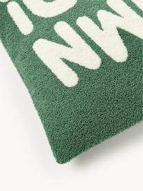 Housse de coussin hivernale avec slogan Janara, 100 % coton, Vert, blanc, larg. 45 x long. 45 cm