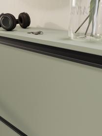 Schoenenkast Halem, Frame: spaanplaat, melamineharsc, Handvatten: gecoat aluminium, Poten: kunststof, Saliegroen, zwart, B 67 x H 139 cm