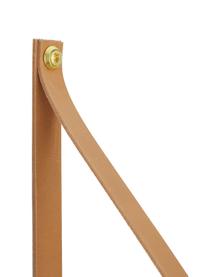 Wandplank Shelfie, Plank: gepoedercoat metaal, Riemen: leer, Grijs, bruin, 50 x 23 cm