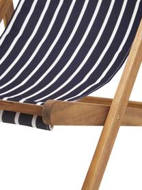 Transat pliable en bois Zoe, Bleu foncé, blanc