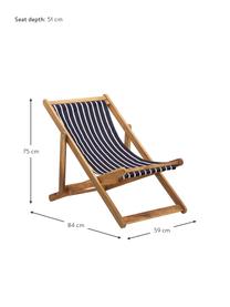 Tumbona Zoe, Asiento: 100% poliéster, Estructura: madera de acacia aceitada, Azul oscuro, blanco, An 59 x F 91 cm