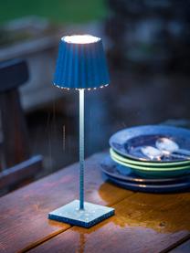 Mobiele dimbare outdoor tafellamp Trellia in blauw, Lampenkap: gecoat aluminium, Lampvoet: gecoat aluminium, Blauw, Ø 12 x H 38 cm