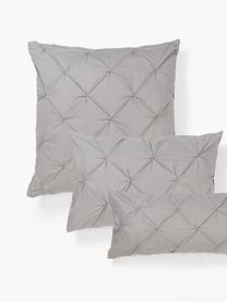 Taie d'oreiller en percale de coton avec piquage façon origami Brody, Gris, larg. 50 x long. 70 cm