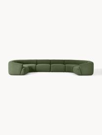 Sofá rinconera modular grande en tejido bouclé Sofia, Tapizado: tejido bouclé (100% polié, Estructura: madera de abeto, tablero , Patas: plástico Este producto es, Bouclé verde oscuro, An 450 x F 231 cm