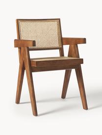 Krzesło z podłokietnikami z plecionką wiedeńską Sissi, Stelaż: lite drewno bukowe lakier, Rattan, ciemne drewno dębowe, S 52 x G 58 cm