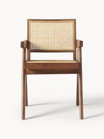 Krzesło z podłokietnikami z plecionką wiedeńską Sissi, Stelaż: lite drewno bukowe lakier, Rattan, ciemne drewno dębowe, S 52 x G 58 cm