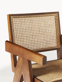 Krzesło z podłokietnikami z plecionką wiedeńską Sissi, Stelaż: lite drewno bukowe lakier, Ciemne drewno dębowe, jasny beżowy, S 52 x G 58 cm
