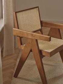 Židle s područkami a vídeňskou pleteninou Sissi, Tmavé dubové dřevo, světle béžová, Š 52 cm, H 58 cm