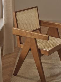 Armstoel Sissi met Weens vlechtwerk, Frame: massief eikenhout, Zitvlak: rotan, Donker eikenhout, lichtbeige, B 52 x D 58 cm